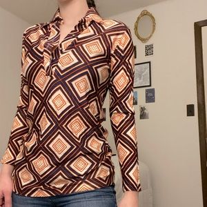 70s Style Vintage Silk Road Tile Collared Top